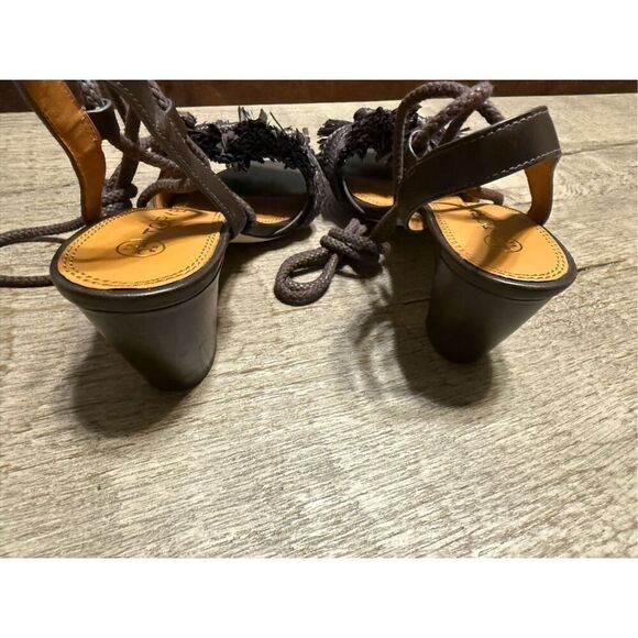 TORY BURCH brown ROPE FRINGE 65MM-HEELED LEATHER SANDAL US 7 - Picture 4 of 7